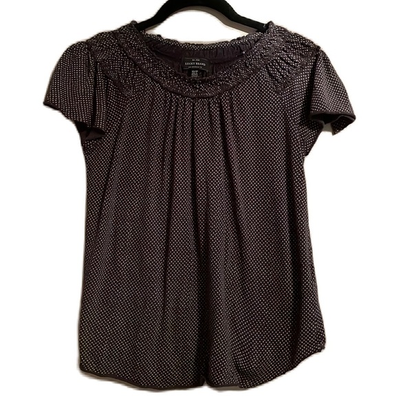 Lucky brand XS black top with brown dots - Picture 1 of 7